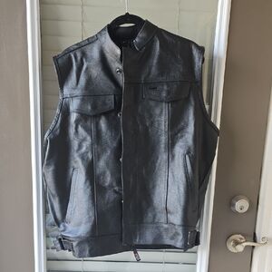 Black Leather Snap-Front Men's Vest